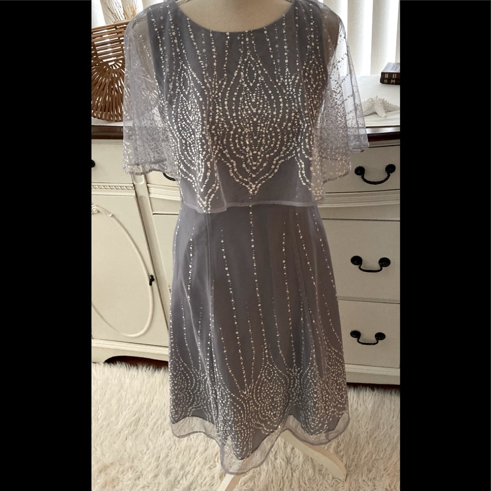 J Taylor Gray Beaded Dress Fit & Flare Sz 8 NWT